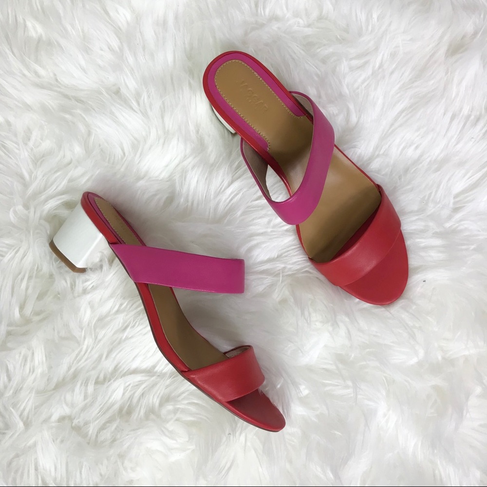 Jaggar Slide Leather Block Heel Minimal Colorblock Retro Sandal Size 41 US 11